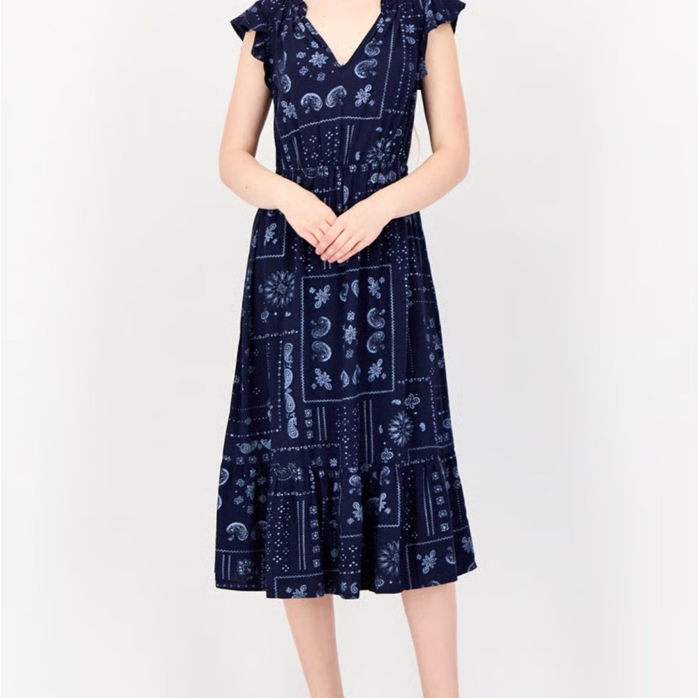 GAP Navy Patterned Midi Dress Nautical
